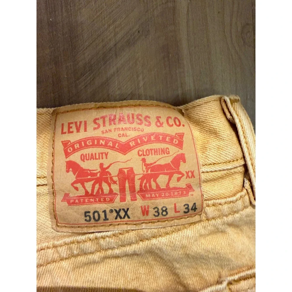 Levi's 501 Original Fit Jeans Mens 38x34 Yellow Straight Leg Button Fly Denim
